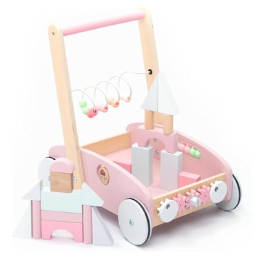 Factory Price Enzo 5 in 1 Learning Wooden Baby Walker with Activity Center - Pink
