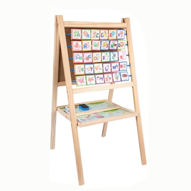 Factory Price Kids Double Sided Magnetic Wooden Easel Board with Alphabet Characters