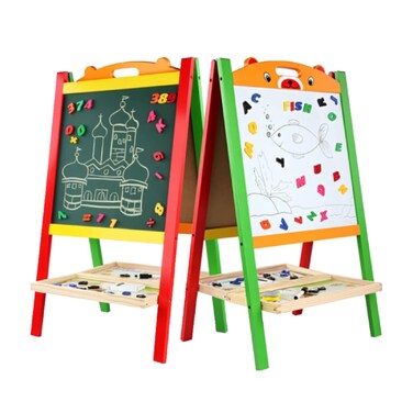 Factory Price Kids Double Sided Magnetic Wooden Easel Board with Alphabet &amp; Number Characters