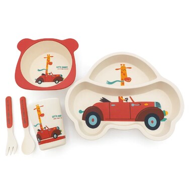 Factory Price 5 Piece Car Desinged Kids Bamboo Tableware Set - B