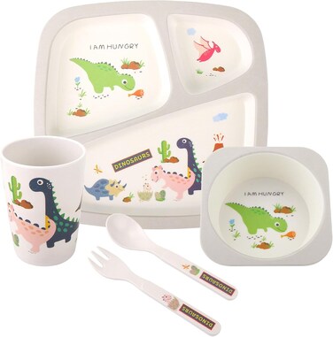 Factory Price 5 Piece Dino Bamboo Tableware Set
