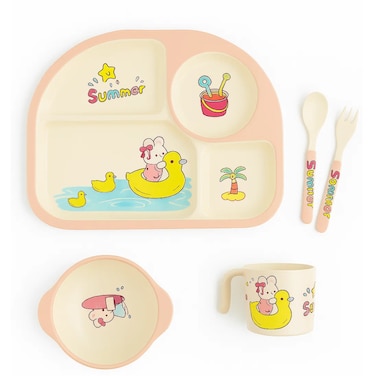Factory Price 5 Piece Summer Camp Bamboo Tableware Set