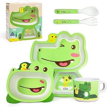 Factory Price Cute Croc Bamboo Tableware Set