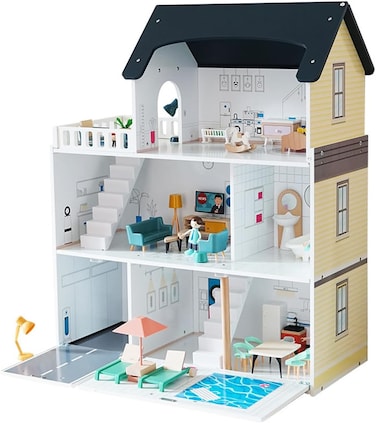 Factory Price Classic Large Wooden Doll House Pretend Play with Miniature Furnitures