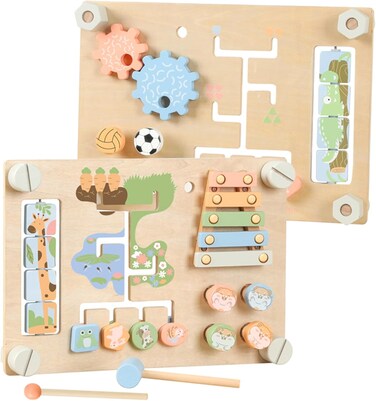 Factory Price Double Sided Wooden Sensory Busy Board Set with Various Activity