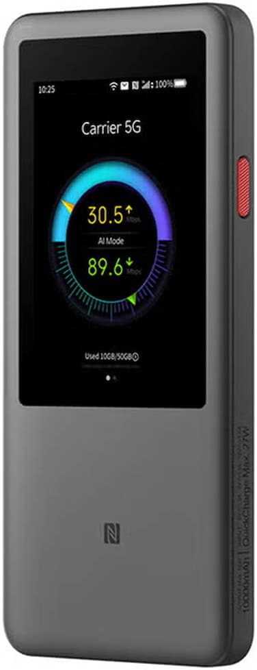 ZTE U60 Pro 5G WiFi Pocket Router, 3.5" HD Touchscreen Display, 10000mAh, 27W Fast Charge, WiFi 7, Snapdragon X75, NFC Mobile Internet Hotspot, Unlock Global Version, Grey   U60-Pro