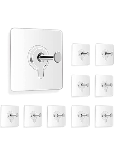 Zulaxy Photo Frame Hooks for Wall Without Drilling, 10 Pack Self Adhesive Hooks for Wall Heavy Duty Strong Nail Free for Hanging Photo Frame (Hanging Hook, Transparent) Stainless Steel
