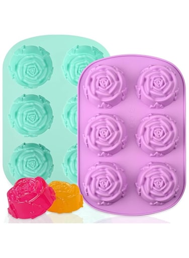 Azonee Silicone Rose Mold, 2 Pcs Large Rose Flower Soap Mold, Flower Shape Fondant Ice Cube Trays, Food Grade Silicone and BPA Free, Perfect for Soap, Mousse, Jelly, Chocolate, Dishwasher Safe