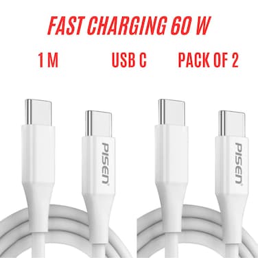 Pisen USB C to USB C Cable, Type C 60W Fast Charging Cord (3.3FT,2 Pack) for iPhone 16 Pro/ 16 Pro Max, iPhone 15 Series, iPad, MacBook Pro/Air, Samsung, Huawei, Xiaomi, Vivo, Oppo - White