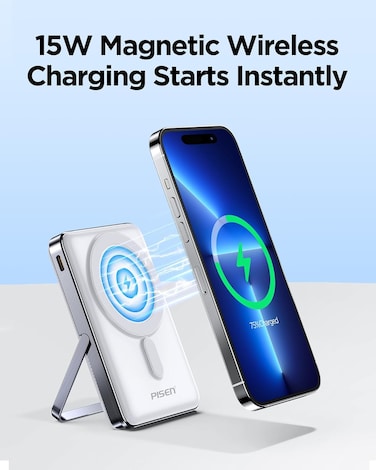 Mag-Safe Portable Power Bank - 10000mAh Wireless Foldable Charger, 30W PD Fast Charging Magnetic Battery Pack with Stand and LED Display, for iPhone 16/15/14/13/12 Pro/Pro Max/Plus/Mini Series