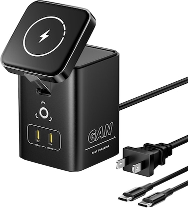 45W Gan Fast 4 in 1 Magnetic Wireless Charging Station for Multiple Devices Portable Charger Stand For iPhone 16/15/14 S24/S23 Macbooks iwatches Airpods 15W Wireless Charging Included 1.2M Power Cable