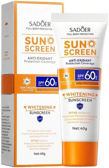 SADOER SPF 60 Sunscreen Cream PA+++ UVA UVB Protection 40g Moisturizing Sun Cream for Face &amp; Body, Lightweight Non Greasy Sunblock, Daily Sun Protection Lotion
