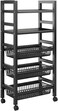 5-Tier Multi-Layer Kitchen Storage Rack Cart with Baskets on Wheels  2 Shelves &amp; 3 Removable Wire Baskets
