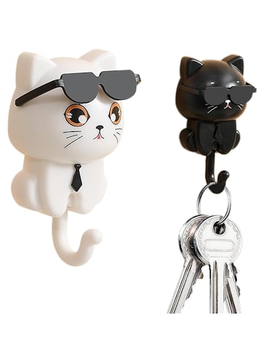 Interesting Cat Key Holder - 2 PCS Creative Cute Cat Key Supplies, Hanging Wall Decorations, Adorable Pet Wall Hooks for Cat Room, Home Tools Decor for Hanging Keys, Clothes, and Towels