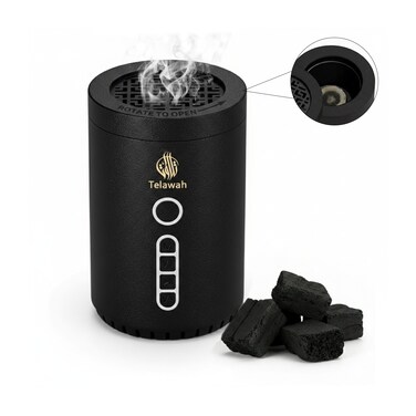 Telawah Electric Bakhoor Burner &amp; Smart App-Controlled Islamic Audio System - HD Quran Bluetooth Speaker with 16 Voices 18 Translations Tafseer Remote Control and Ceramic Heating Element.