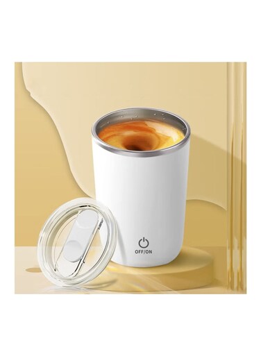 Self-Stirring Electric Mug, Rechargeable Magnetic Mixing Cup for Coffee, Milk, and Cocoa - Automatic Rotating Stirring Mug for Home, Office, and Travel (White)