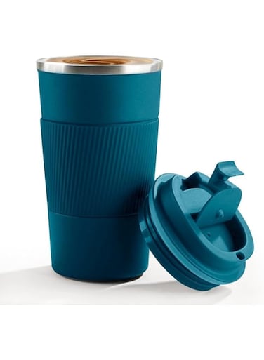 ( ) Long Lasting Travel Coffee Mug Stainless Steel Vacuum Ice and Hot Drinks Insulated Tumbler for Home Office Outdoor Works (Blu, 510ml)
