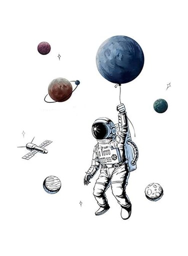 BPA Astronaut Wall Decals, Satellite Planets and Stars Outer Space Wall Art Wall Stickers, Nursery Kids Room Gaming Room Wall Decor