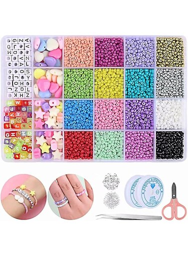 Showay 8280pcs Bracelet Beads for Jewelry Making Kit, 16 Colors Bead Friendship Bracelets Kit with Alphabet Letter Beads Charm Beads and Elastic String for Bracelet and Jewelry Making, DIYB24-8K