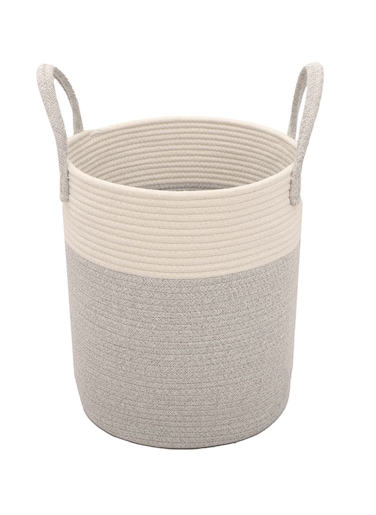 FCG Home - Cotton Rope Basket 30x35cm Woven Rope Basket with Handles for Storage of Laundry, Toys, Pillows, Baby, Blanket, Towels, Throws (White, Grey)