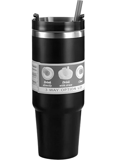 B&amp;S Vacuum Insulated Bottle   Leak-Proof 3-Way Lid   BPA-Free Tumbler Flask Bottle   304 Stainless Steel Insulated Double Wall   12 Hours Hot and Cold Water Bottle   Vacuum Flask 900ML (Black)