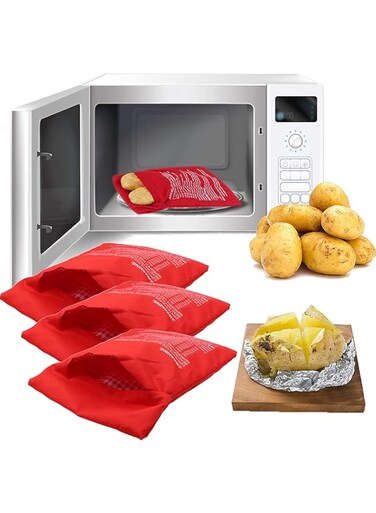 SYOSI Microwave Potato Bag, Reusable Express Microwave Potato Cooker Bag, Baked Potato Cooker Optimal Potatoes 4 Minutes, Red Baked Pouch, 20x25cm, 3 Pack