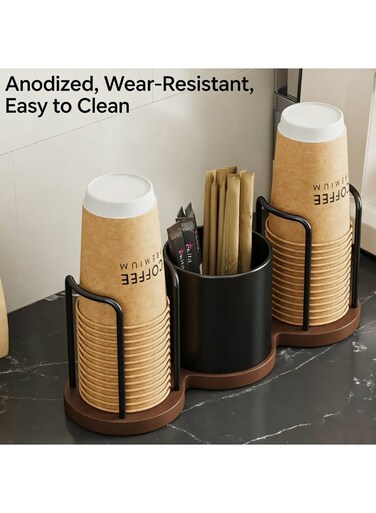Kitchen Essential &acirc;&euro;&ldquo; Double-Cup Dust-Proof Holder with Storage Bucket   Anodized &amp; Easy-Clean, Multi-Size Compatible for Kitchen &amp; Coffee Bar