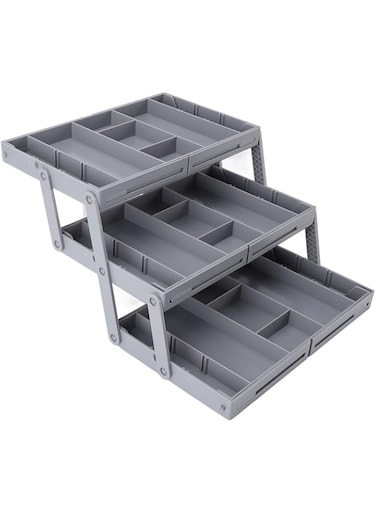 Cryfokt Drawer Organizer, Multi Level Expandable Desk Organizer Tray, Collapsible Plastic Drawer Organizer for Jewelry and Cosmetics Storage, Kitchen Gadgets Utensil for Dressing Table