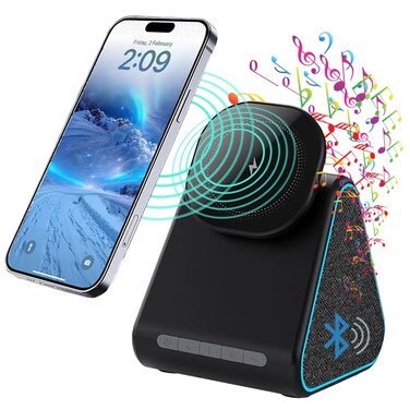 شاحن لاسلكي سريع ماج سيف بقوة 15 وات مع مكبر صوت بلوتوث مدمج، DS-239 - أسود