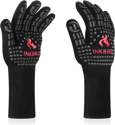 INKBIRD BBQ Grill Gloves 1472℉ Extreme Heat Resistant Grilling Gloves Non-Slip Silicone Insulated Grill Mitts for Cooking Baking Grill Welding Smoker (Black)