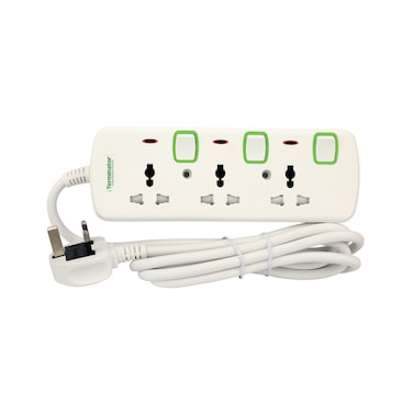 Terminator 3 Way Universal Power Extension Socket With Individual Switches, Indicators and 2M Cable