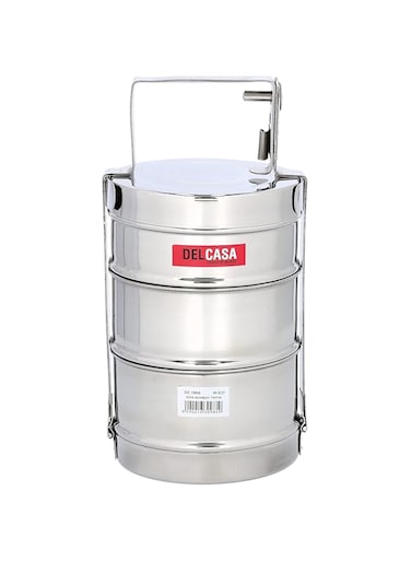 Delcasa 3 Layer Steel Bombay Tiffin, Lunch Box, Dc1985 Stainless Steel Food Carrier, 3 Tier Tiffin Lunch Box Office Pack, Stainless Steel Containers With Locking Clip