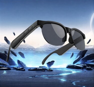 Smartbarry TY08 Smart Glasses Polarized Bluetooth Sunglasses, Black, Built-in Mic and Speakers, Voice Assistant, UV Protection, Wireless, Type-C Charging