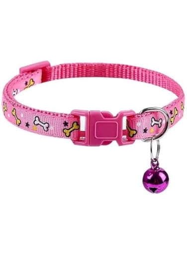 Nylon Dog/Cat Collar with Bell, Adjustable, Multi-Coloured Borne Design Print, for Small and Medium Pets (Pink)