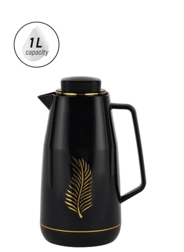 1.0 L Vacuum Flask With Pink Glass Inner And PP Outer Body Keeps Your Drinks Hot Or Cold Asbestos Free Hygienic Leak Proof Portable Design Suitable For Indoor Black/Gold