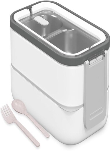 Stainless Steel Lunch Box 2 Layers Insulated Bento Lunch Box for Kids &amp; Adults with Spoon &amp; Fork, Food Container, Leakproof Tiffin Box for Office