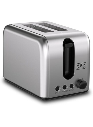 BLACK+DECKER Toaster, 2-Slice, 1050W, Stainless Steel, Dual-Side Heating, 6 Browning Levels, Defrost, Reheat, Cancel Functions, Wide 36mm Slots, Removable Crumb Tray, Sleek Design, Black - ET244-B5