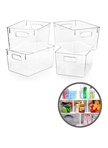 PESCADOR Storage Containers, Shelf Plastic Transparent Organizer, Large, Pack of 2