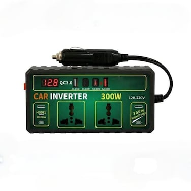 300W Car Power Inverter 12V DC to 220V AC with Dual AC Outlets, QC 3.0 USB &amp; 30W USB-C PD Charger