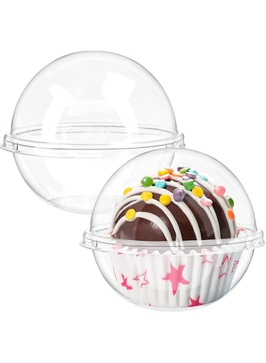 SYOSI 50ct Hot Cocoa Bomb Boxes Clear Plastic Spherical Chocolate Bomb Packaging Box, Small Cake Containers with Dome Lids for Cupcakes, Muffins, Pastries, and Desserts (390ml/13.75OZ)