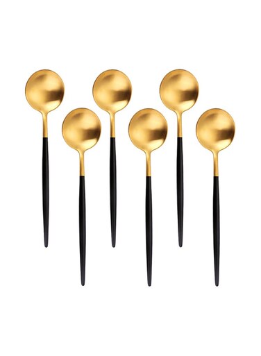 HOME 6-Piece Spoon Set Black / Gold 16.5x26x3.5centimeter