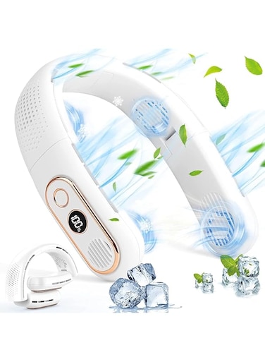 GraGra Portable Neck Fan, 3 Speed 360&deg; Airflow Foldable Bladeless Fan, 4000mAh USB Rechargeable Personal Fan, with LED Digital Display Neck Fan, Low Noise, Sweat Ban, for Home Office Sports Travel