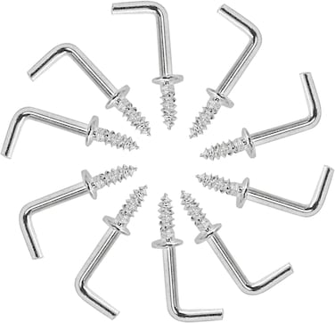AL ARQAM 10Pcs L Screw Hooks 1/2 Inch, Metal L Shaped Hooks Square Bend Hooks, Silver Right Angle Hook L Hooks for Hanging