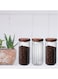 Borosilicate Stripe Glass Food Storage Jar With Acacia Wood Air Tight Lid, Set Of 3, 1000 ML