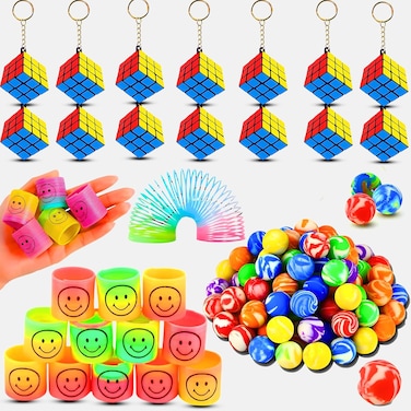 Pack of 54 Party Favors &ndash; 30 Pcs Mixed Color Bouncy Balls, 12 Pcs Mini Magic Cube Keychain Puzzles, 12 Pcs Mini Spring Toys &ndash; Fun Goodie Bag Fillers for Kids, Birthday Gifts for Ages 4-8