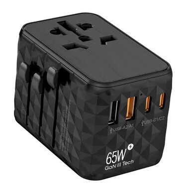 2500W Max Universal Travel Adapter with 2 USB-A and 2 USB-C Ports MpBlberri BLB-T112 (AUS/CN, EU, USA, UK) Compatible - Black
