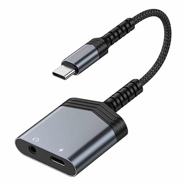 2-in-1 Type-C to Type-C and 3.5mm Jack Audio &amp; Charging Adapter MpBlberri BLB-OT556 - Black &amp; Grey