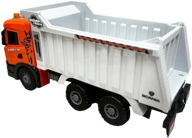 شاحنة قلابة سكانيا P410 مرخصة من ذا تويز هوم - مركبة بناء تعمل بالاحتكاك بطول 18.7 بوصة مع صندوق قابل للإمالة وكابينة قابلة للرفع - لعبة هندسية متينة مناسبة للأطفال الصغار من عمر 3 سنوات فما فوق