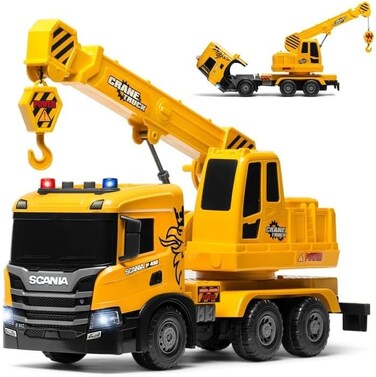 The Toys Home Licensed Scania P410 Kids Construction Crane Truck Toy, Yellow And Black Heavy Duty Mobile Crane Vehicle With Working Lights And Rotating Boom, Educational Construction Vehicle Playset