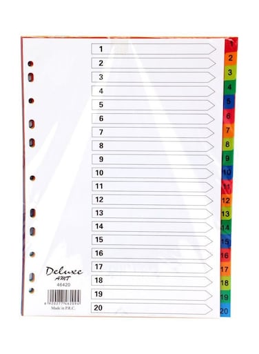 20-Tab PVC Color Divider with Numbers &ndash; Binder Index Dividers for Office &amp; School Use